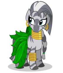 Size: 1200x1400 | Tagged: safe, artist:cartoontiger, zecora, pony, zebra, g4, alternate hairstyle, braid, clothes, ear piercing, earring, female, jewelry, leaf skirt, looking away, looking up, mare, piercing, simple background, skirt, solo, standing, transparent background