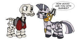 Size: 980x529 | Tagged: safe, artist:dankodeadzone, zecora, zebra, g4, crossover, crossover shipping, female, medievil, ponified, simple background, sir daniel fortesque, spear, transparent background, weapon