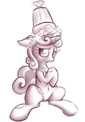 Size: 639x912 | Tagged: safe, artist:sharpy, sweetie belle, pony, unicorn, g4, chest fluff, female, filly, looknig at you, milkshake, monochrome, solo