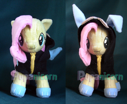 Size: 1023x841 | Tagged: safe, artist:lemonkylie, fluttershy, pegasus, pony, g4, bunny ears, clothes, dangerous mission outfit, female, hoodie, irl, mare, photo, plushie
