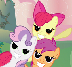 Size: 500x463 | Tagged: safe, apple bloom, scootaloo, sweetie belle, g4, bedroom eyes, cutie mark crusaders, faic, rapeface