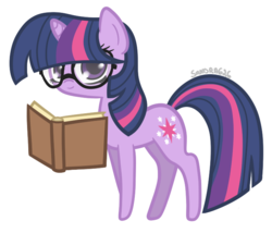 Size: 700x600 | Tagged: safe, artist:freakization, twilight sparkle, pony, g4, book, chibi, female, glasses, simple background, solo, transparent background