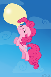 Size: 2000x3000 | Tagged: safe, artist:sandra626, pinkie pie, earth pony, pony, g4, balloon, blowing, bubblegum, female, floating, solo