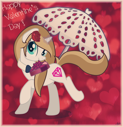 Size: 2522x2597 | Tagged: safe, artist:sandra626, oc, oc only, pony, unicorn, bowtie, box, flower, hearts and hooves day, holiday, magic, rose, solo, umbrella, valentine, valentine's day