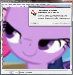 Size: 707x723 | Tagged: safe, twilight sparkle, g4, gimp, microsoft windows, scaling warning message, too big, wilber, windows 7