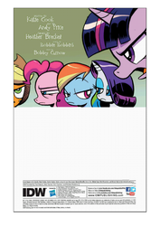 Size: 793x1122 | Tagged: safe, idw, applejack, pinkie pie, rainbow dash, rarity, twilight sparkle, earth pony, pegasus, pony, unicorn, g4, official, comic, credits, female, issue 2, mare