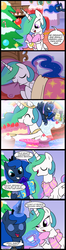 Size: 656x2500 | Tagged: safe, artist:madmax, princess celestia, princess luna, g4, cakelestia, comic, dream walker luna, inception, la noche de los corazones cálidos, spanish, translation