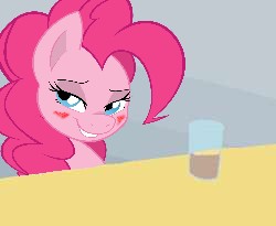 Size: 250x205 | Tagged: safe, artist:furseiseki, artist:joey darkmeat, pinkie pie, earth pony, pony, g4, bedroom eyes, blushing, chocolate milk, exploitable meme, female, meme, solo, spill, spilled milk