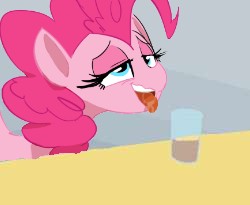 Size: 250x205 | Tagged: safe, pinkie pie, g4, chocolate milk, exploitable meme, meme, spill, spilled milk, tongue out