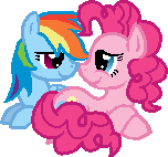 Size: 152x142 | Tagged: safe, artist:starryoak, pinkie pie, rainbow dash, earth pony, pegasus, pony, g4, female, lesbian, prone, ship:pinkiedash, shipping, simple background, transparent background