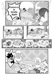 Size: 752x1063 | Tagged: safe, artist:0ryomamikado0, editor:mercury2099, applejack, spike, twilight sparkle, comic:the unexpected love life of dusk shine, g4, comic, rule 63, spanish, translation