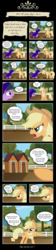 Size: 2052x9167 | Tagged: safe, artist:perfectblue97, applejack, twilight sparkle, earth pony, pony, comic:without magic, g4, angry, apple, apple tree, cloak, clothes, comic, earth pony twilight, food, outhouse, raised hoof, sweet apple acres, tree