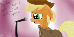 Size: 2000x1000 | Tagged: dead source, safe, artist:wubcakeva, applejack, big macintosh, earth pony, pony, fallout equestria, g4, alternate hairstyle, crying, eulogy, male, ministry mares, stallion