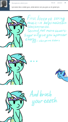 Size: 550x980 | Tagged: safe, artist:fantasyglow, lyra heartstrings, minuette, g4, ask, longbon, tumblr