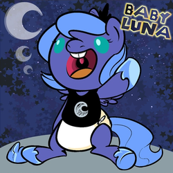 Size: 655x654 | Tagged: safe, artist:ttturboman, edit, princess luna, pony, ask blueblood, g4, baby, baby pony, bib, diaper, foal, poofy diaper, woona