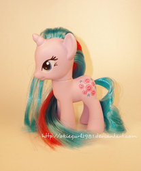 Size: 663x799 | Tagged: safe, artist:okiegurl1981, buttons (g1), pony, g1, g4, customized toy, g1 to g4, generation leap, irl, photo, solo, toy