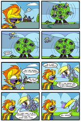 Size: 1993x2996 | Tagged: safe, artist:joeywaggoner, derpy hooves, spitfire, pegasus, pony, g4, wonderbolts academy, clothes, comic, dizzitron, female, mare, sunglasses, uniform