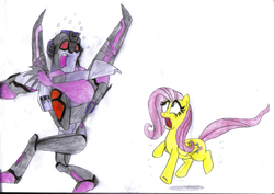 Size: 900x636 | Tagged: safe, fluttershy, g4, crossover, skywarp, transformers, transformers animated