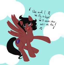 Size: 1351x1371 | Tagged: safe, artist:art-of-the-booky, oc, oc only, pegasus, pony, colt, flying, male, singing, sky