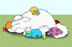 Size: 2053x1354 | Tagged: safe, artist:coalheart, fluffy pony, edward newgate, fluff pile, one piece, sleeping, whitefluff