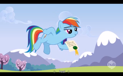 Size: 1024x640 | Tagged: safe, screencap, rainbow dash, g4, wonderbolts academy, lidded eyes, youtube caption