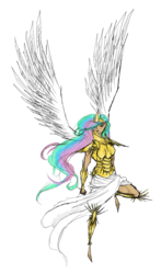 Size: 885x1502 | Tagged: dead source, safe, artist:php15, princess celestia, human, g4, armor, humanized, solo, winged humanization
