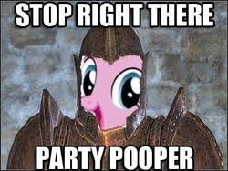 Size: 370x278 | Tagged: safe, edit, pinkie pie, earth pony, pony, g4, oblivion, party pooper, stop right there criminal scum, the elder scrolls