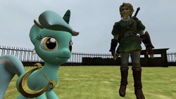 Size: 1366x768 | Tagged: safe, lyra heartstrings, hylian, pony, unicorn, g4, 3d, gmod, link, the legend of zelda