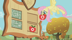 Size: 1280x720 | Tagged: safe, edit, edited screencap, screencap, fluttershy, derpibooru, fall weather friends, g4, flutterhate, scoreboard, trollface