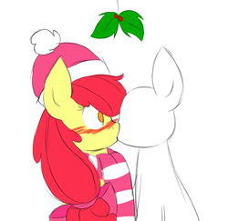 Size: 1003x976 | Tagged: safe, artist:tails-doll-lover, apple bloom, earth pony, pony, g4, base, blushing, clothes, hat, kiss on the lips, kissing, scarf, teenage crusaders answers, teenager, tumblr