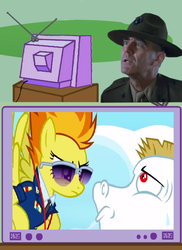 Size: 436x600 | Tagged: safe, screencap, bulk biceps, spitfire, pony, g4, my little pony: friendship is magic, wonderbolts academy, clothes, drill sergeant, exploitable meme, female, full metal jacket, gunnery sergeant hartman, male, meme, necktie, r. lee ermey, role reversal, spitfire's tie, suit, sunglasses, tv meme, uniform, wonderbolts dress uniform