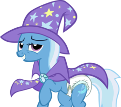 Size: 900x793 | Tagged: dead source, safe, artist:cupcakescankill, trixie, pony, unicorn, g4, cape, clothes, diaper, female, hat, mare, non-baby in diaper, png, simple background, solo, transparent background, trixie's cape, trixie's hat, white diaper