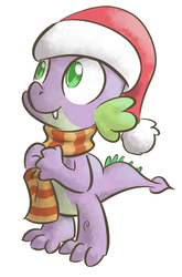 Size: 774x1170 | Tagged: safe, artist:derkrazykraut, spike, g4, clothes, hat, male, santa hat, scarf, solo