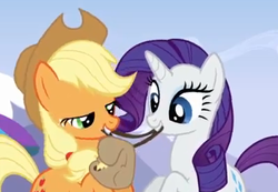 Size: 397x274 | Tagged: safe, screencap, applejack, rarity, g4, my little pony: friendship is magic, wonderbolts academy, lidded eyes