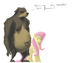 Size: 900x769 | Tagged: safe, artist:fiddlearts, fluttershy, harry, bear, g4, text