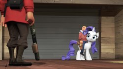 Size: 1920x1080 | Tagged: safe, artist:narox22, rarity, human, pony, unicorn, g4, 2fort, 3d, female, gmod, gun, humans riding ponies, little jack, male, mare, riding, shotgun, soldier, soldier (tf2), team fortress 2, weapon