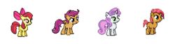 Size: 320x80 | Tagged: safe, artist:kevfin, apple bloom, babs seed, scootaloo, sweetie belle, g4, cutie mark crusaders, female, filly, foal, simple background, sprite, transparent background