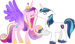 Size: 6390x3770 | Tagged: safe, artist:90sigma, princess cadance, shining armor, alicorn, pony, unicorn, g4, absurd resolution, crown, duo, eyes closed, female, hoof shoes, husband and wife, jewelry, kiss on the lips, kissing, male, mare, regalia, ship:shiningcadance, shipping, simple background, stallion, straight, transparent background, unshorn fetlocks, vector