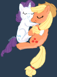 Size: 883x1187 | Tagged: safe, artist:breenee, applejack, rarity, g4, cuddling, ship:rarijack, shipping, sleeping