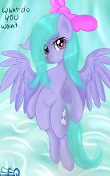 Size: 2000x3200 | Tagged: safe, artist:freefraq, flitter, pony, g4, angry, belly button, female, ribbon, solo