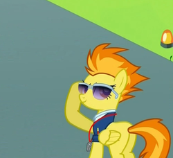 Size: 499x456 | Tagged: safe, screencap, spitfire, g4, wonderbolts academy, butt, cropped, drill sergeant, female, looking up, mare, plot, smiling, smirk, sunglasses, whistle