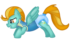 Size: 1280x738 | Tagged: safe, artist:stargrazer, lightning dust, pegasus, pony, g4, wonderbolts academy, diaper, female, non-baby in diaper, simple background, solo, wonderbolt trainee uniform, wonderbolts