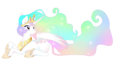 Size: 2800x1400 | Tagged: safe, artist:lelittleluna, princess celestia, alicorn, pony, g4, female, mare, prone, simple background, solo, transparent background