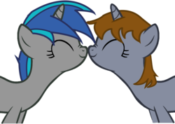 Size: 1061x753 | Tagged: safe, artist:slowlearner46, oc, oc only, oc:homage, oc:littlepip, pony, unicorn, fallout equestria, g4, clothes, eyes closed, fallout, fanfic, fanfic art, female, hooves, horn, lesbian, mare, nuzzling, oc x oc, ship:pipmage, shipping, show accurate, simple background, smiling, transparent background