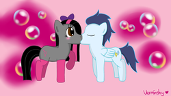 Size: 1920x1080 | Tagged: safe, artist:verminshy, soarin', oc, g4, blushing, bubble, gay, male, socks, trap