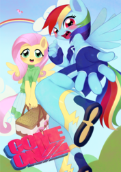 Size: 637x900 | Tagged: safe, artist:aruurara, fluttershy, pinkie pie, rainbow dash, anthro, unguligrade anthro, g4, picnic basket, rainbow