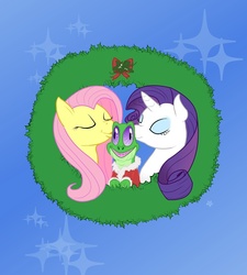 Size: 780x867 | Tagged: safe, artist:tricerabeth, fluttershy, gummy, rarity, g4, kissing