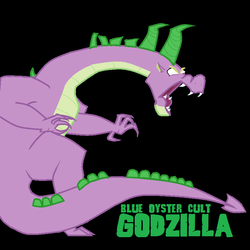 Size: 800x800 | Tagged: safe, spike, g4, black background, blue oyster cult, crossover, godzilla (series), male, open mouth, parody, simple background, solo, spikezilla