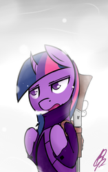 Size: 800x1272 | Tagged: safe, artist:ppdraw, twilight sparkle, g4, armor, clothes, gun, scarf, winter