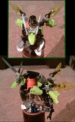 Size: 1392x2256 | Tagged: safe, artist:rinsowaty, queen chrysalis, g4, bionicle, customized toy, irl, lego, photo, sculpture, wine